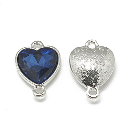 Connecteurs de liens de verre d'alliage, facette, cœur, platine, bleu de Prusse, 19.5x14x6.5mm, Trou: 1.5mm