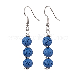 Ohrringe aus gefärbtem Natur-Lavastein mit runden Perlen für Damen, königsblau, 53.5x8 mm