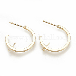 Brass Stud Earring Findings, Half Hoop Earrings, with Loop, Real 18K Gold Plated,32x30x1.5mm, Hole: 0.5mm