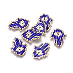 Perles rocailles japonaises manuelles, avec fil d'importation japon, motif de tissage, main hamsa avec l'oeil, bleu moyen, 27x20x2mm