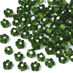 Perle di vetro, fiore, verde, 4~6x4~6x2~3mm, Foro: 1 mm