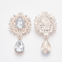 Rose Gold Plated Alloy Cabochons, with Resin Rhinestone and Crystal Glass Rhinestone, Faceted, Oval and Teardrop, Clear, 45x24x5mm