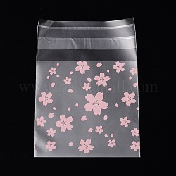Rectangle OPP Cellophane Bags, with Floral Pattern, Pearl Pink, 10x6.9cm, Unilateral Thickness: 0.04mm, Inner Measure: 6.9x6.9cm, about 95~100pcs/bag