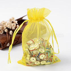 Sacs-cadeaux en organza avec cordon de serrage, pochettes à bijoux, fête de mariage cadeaux de noël sacs-cadeaux, jaune, 15x10 cm