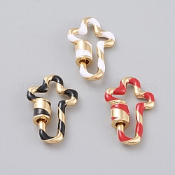 Brass Enamel Screw Carabiner Lock Charms, for Necklaces Making, Long-Lasting Plated, Cross, Real 18K Gold Plated, Mixed Color, 25.5x16x2mm, Screw: 5.5mm in diameter