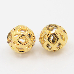 Латунные филигранные бусы, филигранный шар, круглые, золотые, 7x8 мм, отверстие : 3 мм