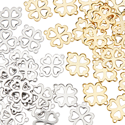 Unicraftale 40Pcs 2 Colors 201 Stainless Steel Connector Charms, Clover Links, Golden & Stainless Steel Color, 15.5x12x1mm, Hole: 1mm, 20pcs/color