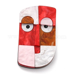 Rectangle avec broche visage abstrait, Épinglette de sécurité en acrylique de mode pour vêtements de sac à dos, rouge, 64x37x7mm, pin: 0.6 mm