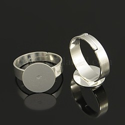 Bases de anillo de almohadilla de latón, sin plomo y cadmio, ajustable, color plateado, aproximamente 3~4.5 mm de ancho, 18 mm de diámetro interior, Bandeja: 12 mm de diámetro