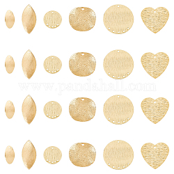 SUPERFINDINGS 24Pcs 6 Styles Brass Stamping Blank Tag Charms Real 14K Gold Plated Flat Round Metal Stamps Tags Oval Leaf Heart Blanks Pendants for Jewelry DIY Craft Making，Hole:1.2~1.6mm