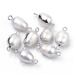 Connecteurs de liens de perles keshi perle baroque naturelle plaquée, avec les accessoires en fer, ovale, platine, 18~20x8~9x8~9mm, Trou: 2mm