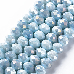 Cuisson opaque de perles de verre peintes, facette, plat rond, bleu ciel, 10x8mm, Trou: 1.5mm, Environ 63 pcs/chapelet, 21.06 pouce ~ 21.26 pouces (53.5~54 cm)
