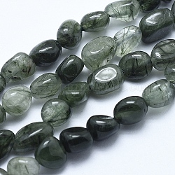 Natürlichen grünen Rutilquarz Perlen Stränge, Nuggets, 6~8 mm, Bohrung: 0.8 mm, ca. 45~47 Stk. / Strang, 15.7 Zoll (40 cm)