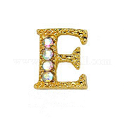 Cabujones de clavos con letras de diamantes de imitación de oro de aleación, alfabeto mayúscula 3d, para mujeres niñas diy hacer diseño de arte de uñas, letter.e, 8x7x2mm