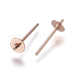 Accessoires de puces d'oreilles en 304 acier inoxydable, pour la moitié de perles percées, or rose, 13.5x4mm, pin: 0.7 mm