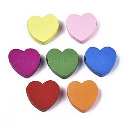 Mixed Color Natural Wood Beads, Heart, Nice for Children's Day Jewelry Making, Lead Free, Dyed, about 15mm long, 17.5mm wide, 5.5mm thick, hole: 2mm
