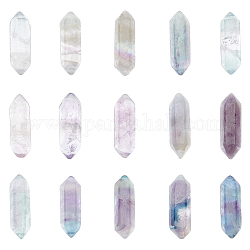 Olycraft 15pcs perles pointues à double borne en fluorite colorées naturelles, sans trou, facette, point double terminé, 22~23x6x6mm