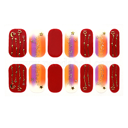 Наклейки с градиентным лаком для ногтей с полной оберткой, Тартан снежинка леопардовый принт самоклеящиеся блестящие пудровые гелевые наклейки для дизайна ногтей, для украшения ногтей, красные, 24x8 мм, 14шт / лист
