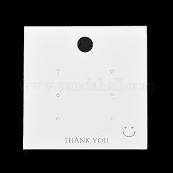 紙のピアスディスプレイカード  笑顔のプリントのイヤリングスタッド用ジュエリーディスプレイカード  ホワイト  正方形  8x8x0.06cm  穴：10mmと1.8mm  約100個/袋