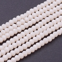 Electroplate Glass Beads Strands, Imitation Jade, Faceted, Rondelle, Antique White, 3.5~4x2.5~3mm, Hole: 0.5mm, about 140pcs/strand, 15.5inch