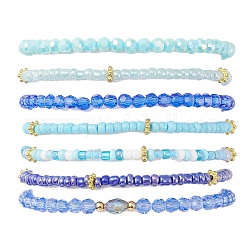 Ensemble de bracelets extensibles en perles de verre 7pcs 7 styles, bracelets empilables, couleur mixte, diamètre intérieur: 2~2-1/8 pouce (5.15~5.5 cm), 1pc / style