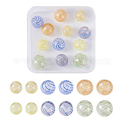 Gioielli pandahall 12 pz 6 perle di globo di vetro soffiato trasparente fatte a mano, motivo a strisce, tondo, colore misto, 12.5~16.5mm, Foro: 1~2 mm, 2pcs / style