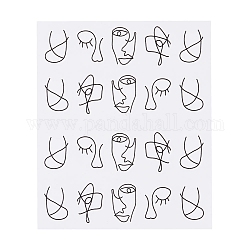 Décalcomanies à ongles autocollants, art de conception d'ongle de plume de croix de visage de dame abstrait auto-adhésif, pour ongles ongles conseils décorations, noir, 6.3x5.2 cm