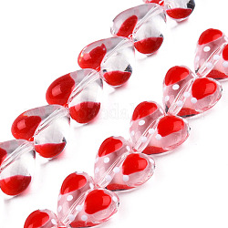 Hebras de cuentas de acrílico transparente, con esmalte, corazón, rojo, 15x17x8.5mm, agujero: 1.5 mm, aproximamente 35 pcs / cadena, 19.09 pulgada (48.5 cm)