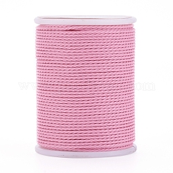 Round Waxed Polyester Cord, Taiwan Waxed Cord, Twisted Cord, Pink, 1mm, about 12.02 yards(11m)/roll