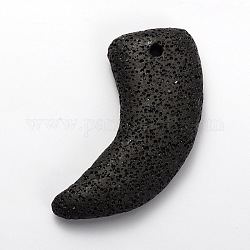 Synthetic Lava Rock Big Italian Horn Big Pendants, Black, 62x58x11mm, Hole: 4mm