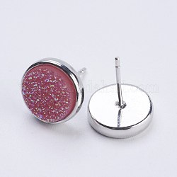 Серебристые серьги, с латунной найти, плоско-круглые, ярко-розовый, 9.5x16~16.5 мм , штифт: 0.8 мм