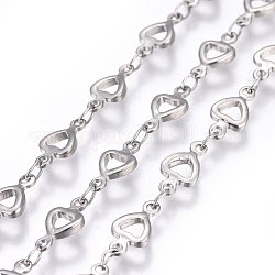 304 Stainless Steel Link Chains, Soldered, Heart, Stainless Steel Color, 10x5~5.5x1.5mm