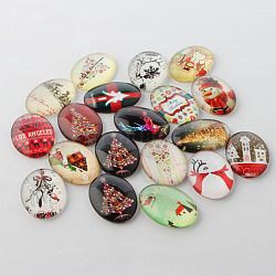 Festival Christmas Theme Xmas Ornaments Decorations Glass Oval Flatback Cabochons, Mixed Color, 25x18x6mm
