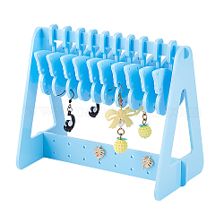PandaHall Elite 1 Set Opaque Acrylic Earring Display Stands, Clothes Hanger Shaped Earring Organizer Holder with 10Pcs Butterfly Hangers, Sky Blue, Finish Product: 15x8.3x12cm