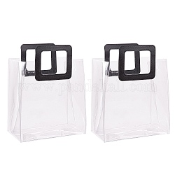 PVCレーザー透明バッグ  トートバッグ  puレザーハンドル付き  ギフトまたはプレゼント用パッケージ  長方形  ブラック  完成品：32x25x15cm