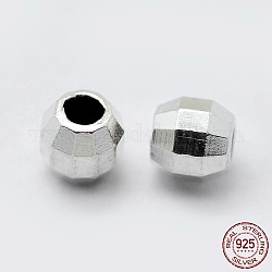925 стерлингов серебряные шарики Spacer, граненые, круглые, серебряные, 2 мм, отверстие : 0.5 мм, Около 250 шт / 5 г