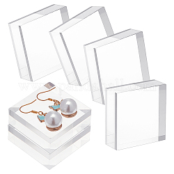 Socles d'affichage de bijoux en acrylique transparent carré, pour les petits bijoux, cosmétique montrant, clair, 4x4x1.45~1.5 cm