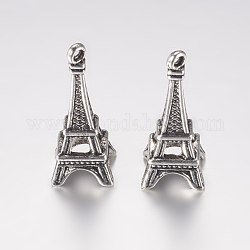 Ciondoli in lega, Torre Eiffel, argento antico, 26x13x13mm, Foro: 1 mm