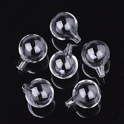 Handgefertigte mundgeblasene Glaskugelflaschen, für die Herstellung von Glasfläschchenanhängern, Transparent, 38~39x30 mm, Halb Loch: 4~5 mm