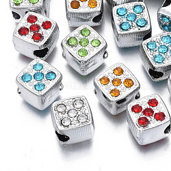 UV-Beschichtung Acryl europäischen Perlen, mit Strass, Großloch perlen, keine Metallkern, Mischfarbe, Rhombus, Platin Farbe, 14x13x9.5 mm, Bohrung: 4 mm