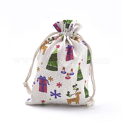 Bolsas de embalaje de poliéster (algodón poliéster) Bolsas con cordón, Con caja impresa y arbol de navidad., colorido, 18x13 cm
