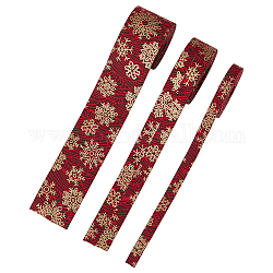 Superfindings 6 m 3 tailles de rubans de Noël rouge foncé rubans en polyester imprimés double face plats avec marquage à chaud motif flocon de neige rubans d'emballage pour la couture artisanat paquet cadeau