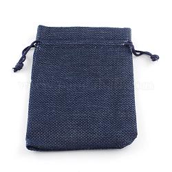 Polyester Imitation Burlap Packing Pouches Drawstring Bags, for Christmas, Wedding Party and DIY Craft Packing, Midnight Blue, 23x17cm