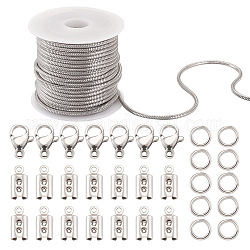 Kits de fabrication de colliers de chaîne de bricolage yilisi, y compris 5m 304 chaînes serpent rondes en acier inoxydable, 90 pièces anneau de saut et fermoirs à pince de homard et emembouts à sertir pliantes et bobines en plastique, couleur inoxydable, 2mm