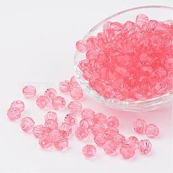 Perles en acrylique transparente, facette, ronde, rose, 8mm, Trou: 1.5mm, environ 1800 pcs/500 g