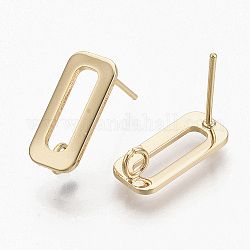 Accessoires de clous d'oreilles en laiton, avec boucle, sans nickel, véritable 18k plaqué or, 15.5x7mm, Trou: 2.5mm, pin: 0.8 mm