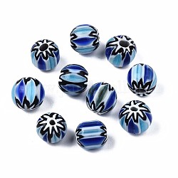 Handgemachte Glasperlen Millefiori, Runde, königsblau, 8.5~10x9~10 mm, Bohrung: 1.5 mm