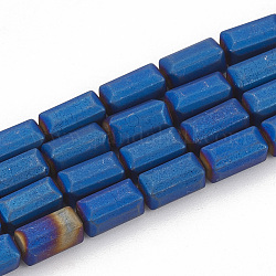 Galvanisieren unmagnetische synthetischen Hämatitkornen Stränge, matte Stil, Würfel, in Blau Plattiert, 8x4x4 mm, Bohrung: 1 mm, ca. 50 Stk. / Strang, 15.74 Zoll