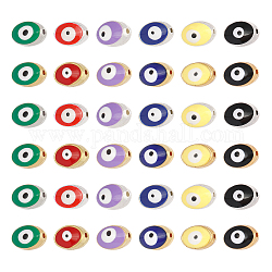 Doppelseitige Emaille-Legierungsperlen, emaillierte Pailletten, Bleifrei und cadmium frei, Oval mit bösen Blick, Mischfarbe, 10x7.5x6 mm, Bohrung: 1.4 mm, 12 Farben, 10 Stk. je Farbe, 120 Stück