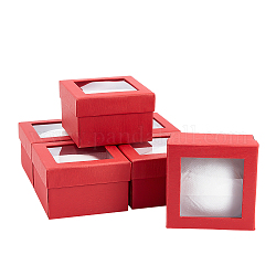 Confezione regalo di carta per orologio, con spugna e finestra trasparente, quadrato, rosso, 9x9x6cm